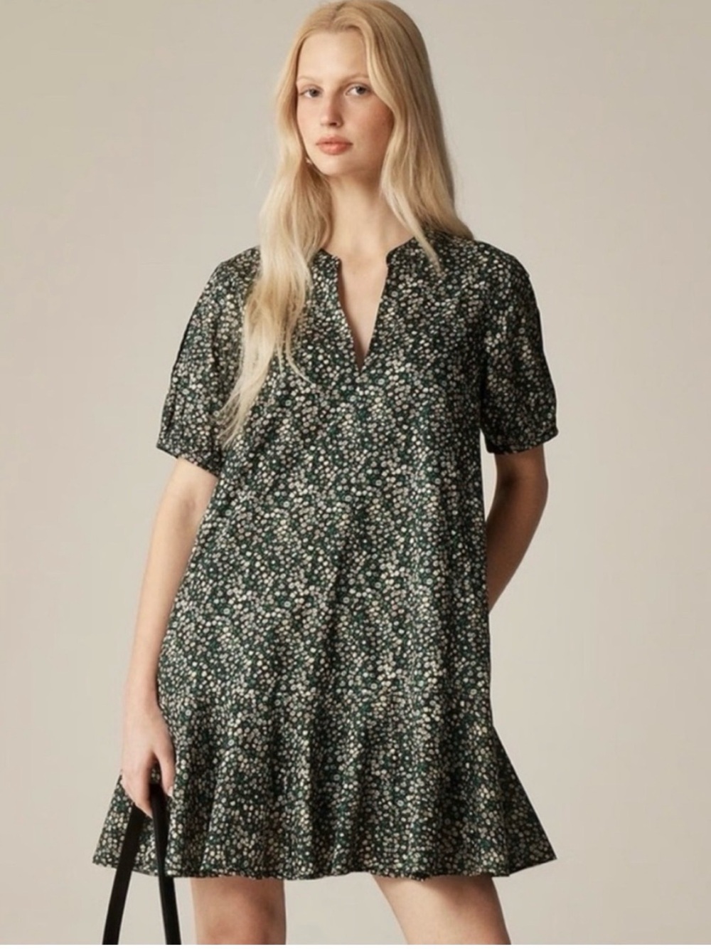 J. Crew Dark Green Floral Mini Dress, liberty fabric